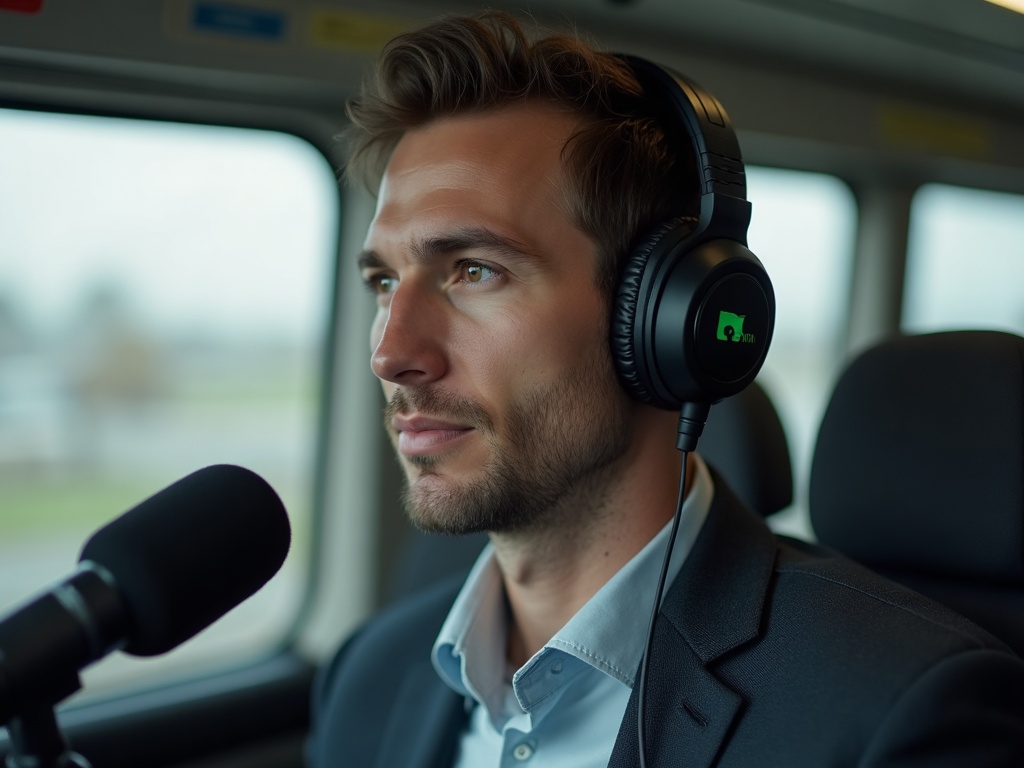người nghe podcast doanh nghiệp bằng tai nghe khi di chuyển