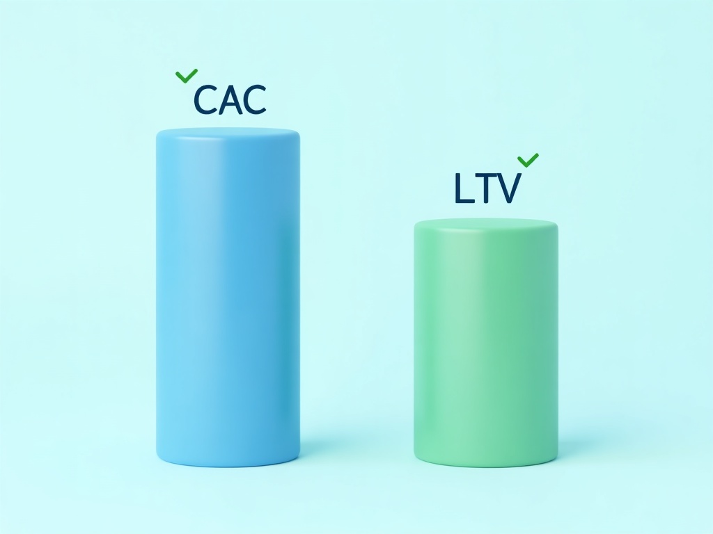 hai cột CAC và LTV được đặt cân bằng trên bàn cân